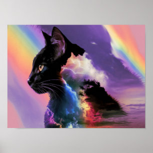 Rainbow Black Cat Design Surreal Poster Imprimer A