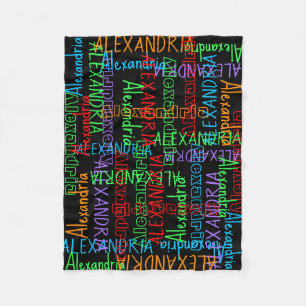 Rainbow Black Colourful Personalized Custom Name Fleece Blanket