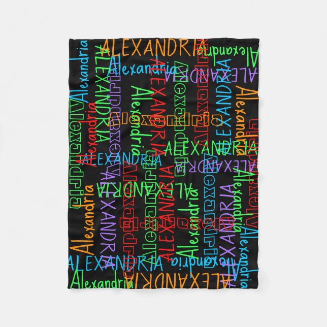Rainbow Black Colourful Personalized Custom Name Fleece Blanket (Front)