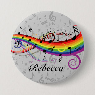 Rainbow Black Musical Notes on Grey 3 Inch Round Button