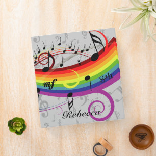 Rainbow Black Musical Notes on Grey Binder