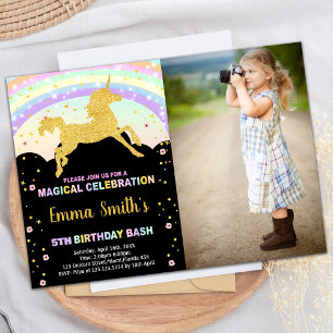 Rainbow Black Unicorn Anniversaire Invitations ave