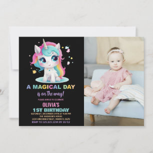 Rainbow Black Unicorn Invitations Anniversaire Pho