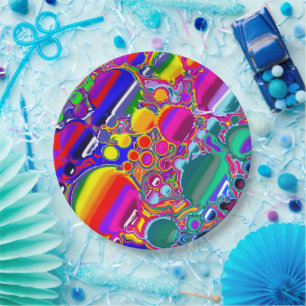Rainbow Blast Abstract Art   Paper Plate