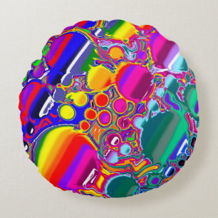 Rainbow Blast Abstract Art   Round Pillow