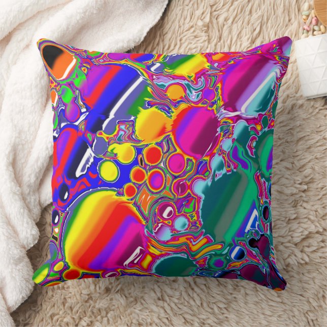 Rainbow Blast Abstract Art   Throw Pillow (Blanket)