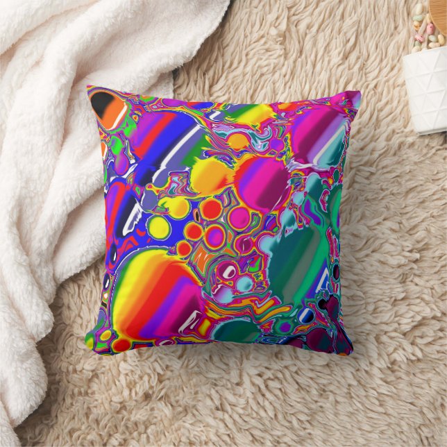 Rainbow Blast Abstract Art   Throw Pillow (Blanket)