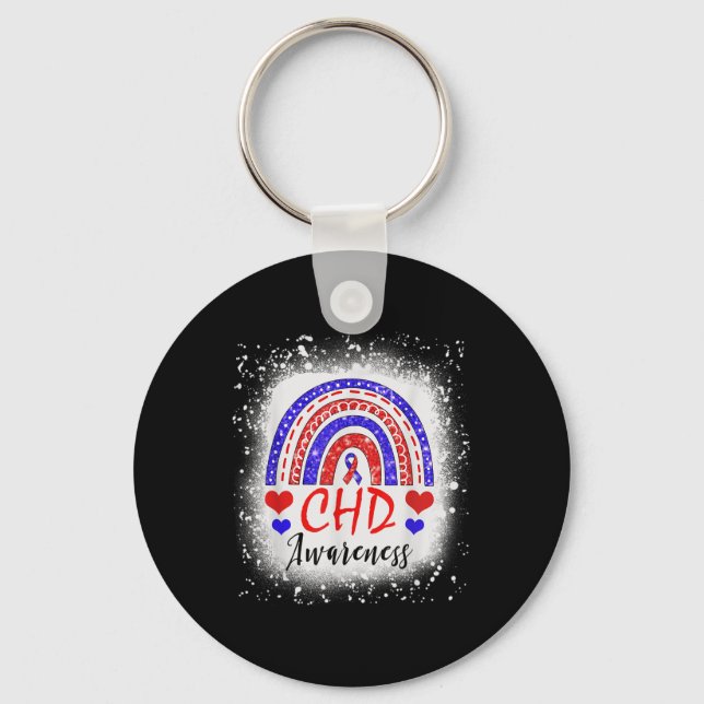 Rainbow Bleached Chd Congenital Heart Defect Aware Keychain (Front)