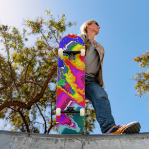 Rainbow Blip Colour Burst Fluid Art Skateboard