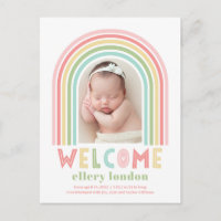 Rainbow Bliss Baby Birth Announcement Postcard