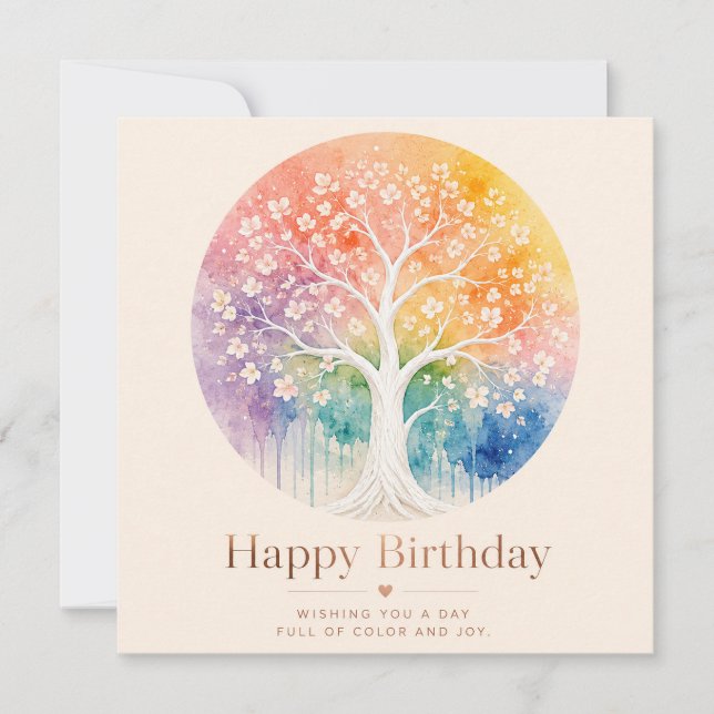Rainbow Blossom Tree Birthday Joy Card (Front)