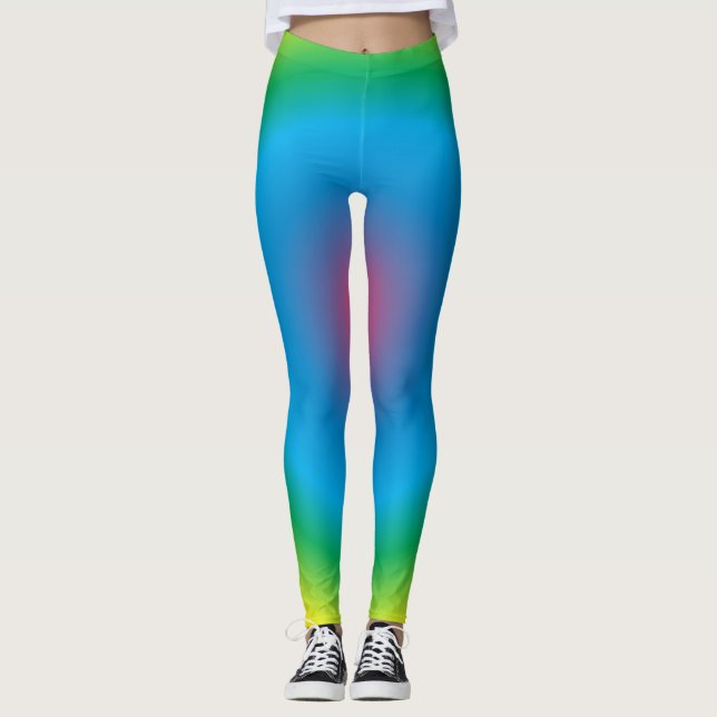 Rainbow Blue Green Yellow Colored Leggings (Front)
