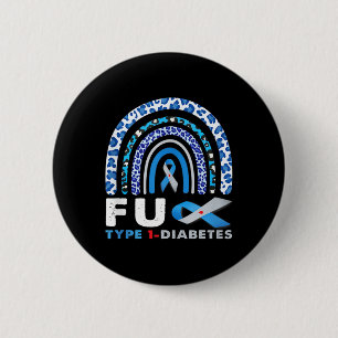 Rainbow Blue Grey Ribbon Fck Type 1 Diabetes Aware 2 Inch Round Button