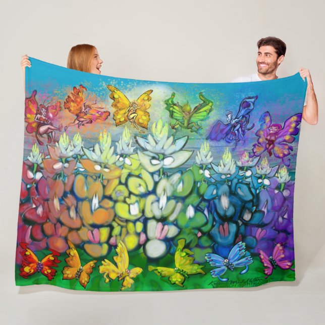 Rainbow Bluebonnets Map Fleece Blanket (In Situ)
