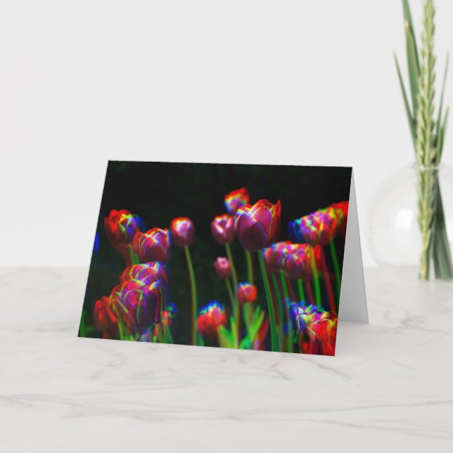 Rainbow Blur Digital Art Tulips Greeting Card (Front)