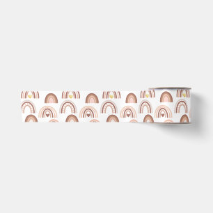 Rainbow Blush Pink Beige Patterned  Satin Ribbon