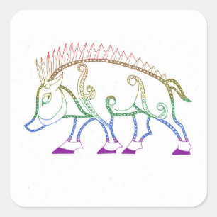 Rainbow Boar Square Sticker