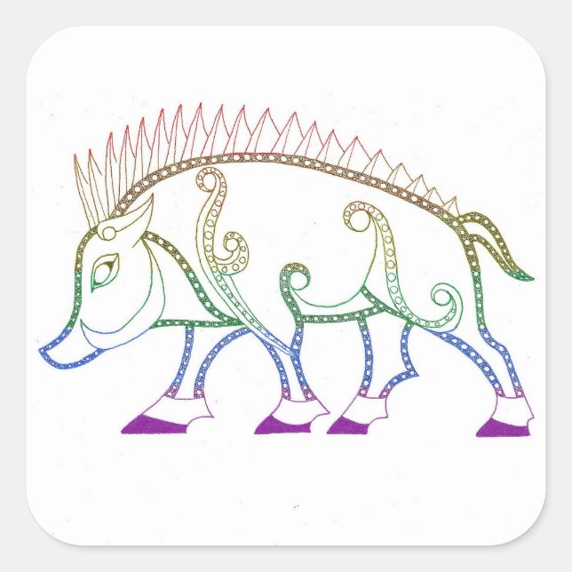 Rainbow Boar Square Sticker (Front)