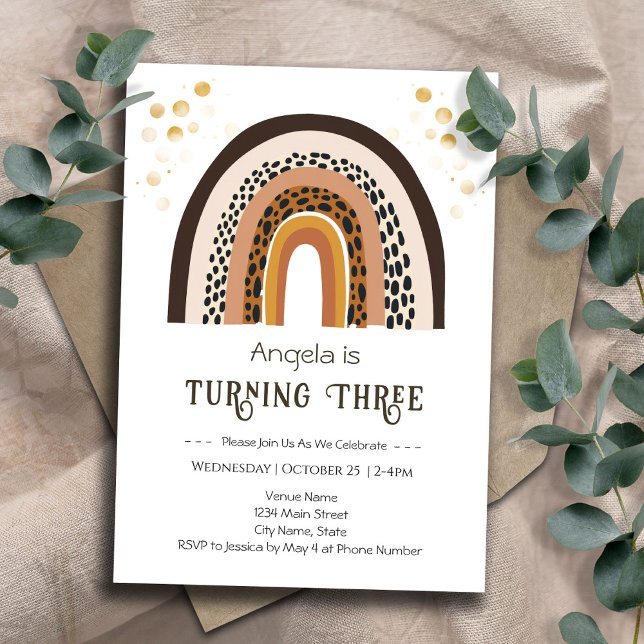 Rainbow Boho Animal Print 3rd Birthday  Invitation (Creator Uploaded)