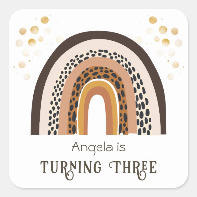 Rainbow Boho Animal Print 3rd Birthday  Square Sticker (Front)