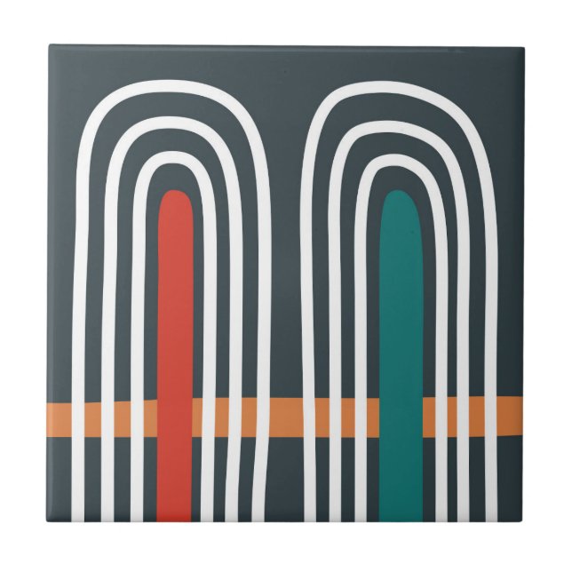 Rainbow boho art abstract design tile (Front)