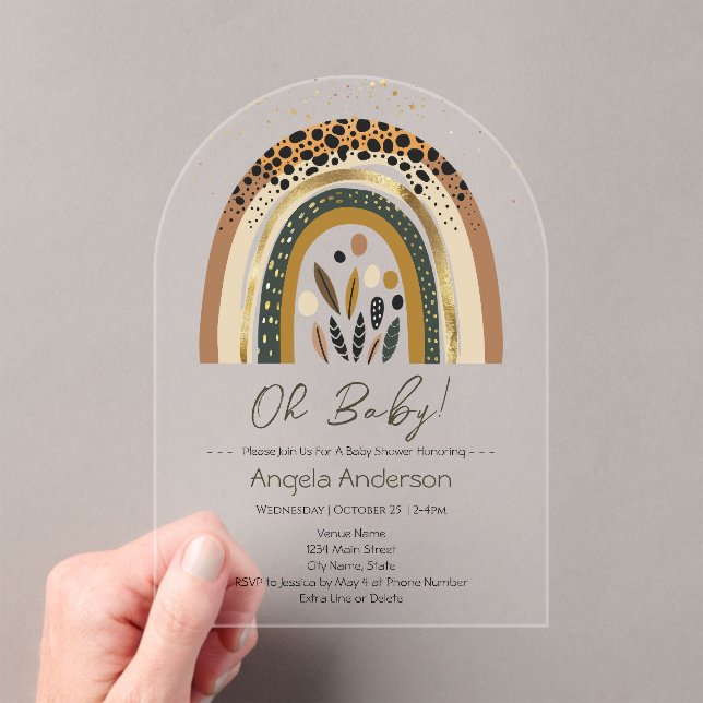 Rainbow Boho Baby Shower Acrylic Invitations (Insitu (Handheld))
