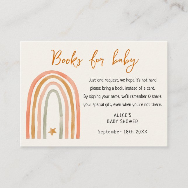 Rainbow Boho Books For Baby Shower Enclosure Card (Front)