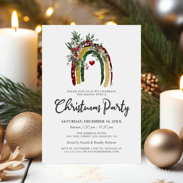 Rainbow Boho Christmas Holiday Party Invitation (Creator Uploaded)