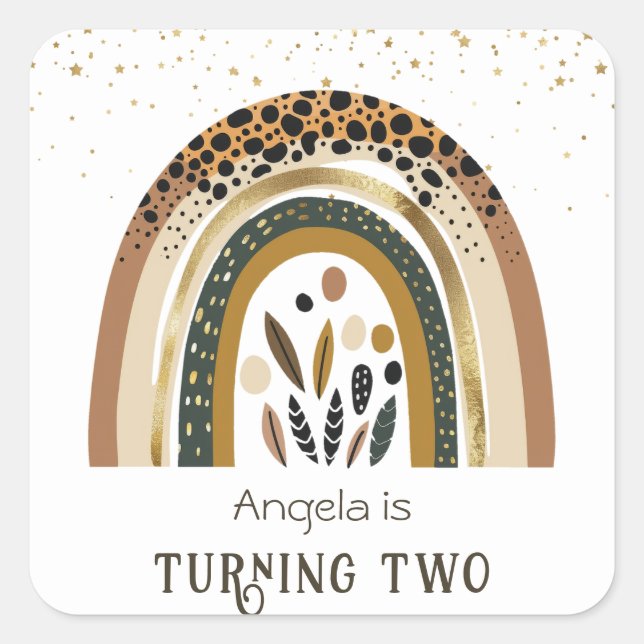 Rainbow Boho Floral 2nd Birthday  Square Sticker (Front)