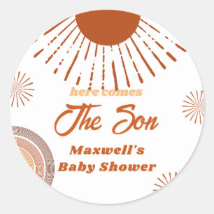 Rainbow Boho Here Comes The Son Baby Shower Classic Round Sticker