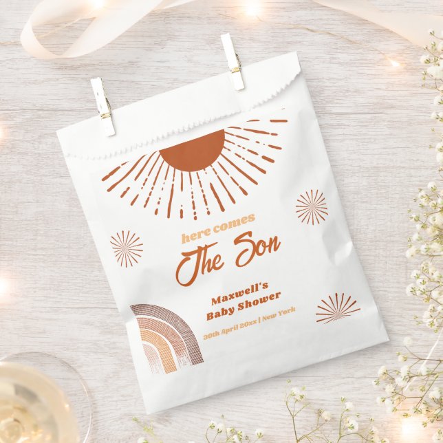 Rainbow Boho Here Comes The Son Baby Shower  Favour Bag (Clipped)
