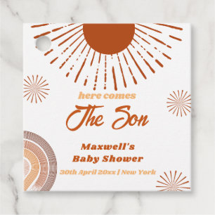 Rainbow Boho Here Comes The Son Baby Shower  Favour Tags