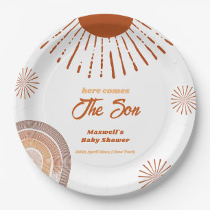 Rainbow Boho Here Comes The Son Baby Shower  Paper Plate