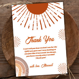 Rainbow Boho Here Comes The Son Baby Shower  Thank You Card