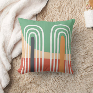 Rainbow boho line art throw pillow