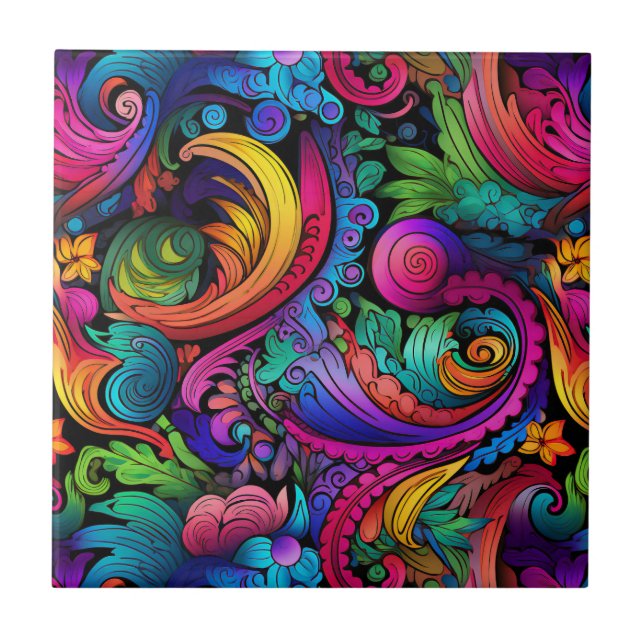 Rainbow Boho Paisley Tile (Front)