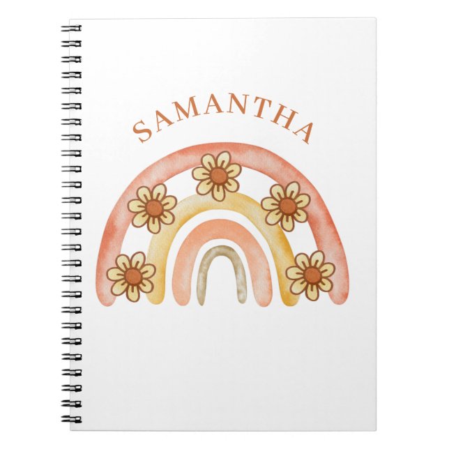 Rainbow Boho Personalized Spiral Photo Notebook (Front)
