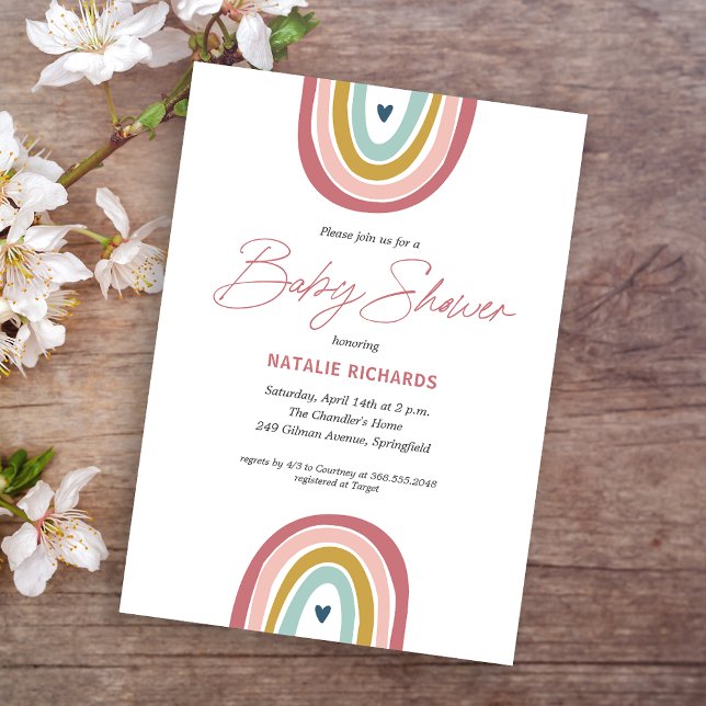 Rainbow Boho Pink Blue Baby Shower Invitation (Creator Uploaded)