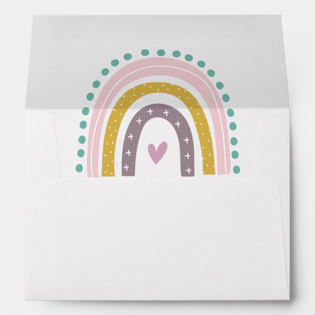 Rainbow, Boho, Pink, Teal, Hearts Baby Shower Envelope (Back (Bottom))