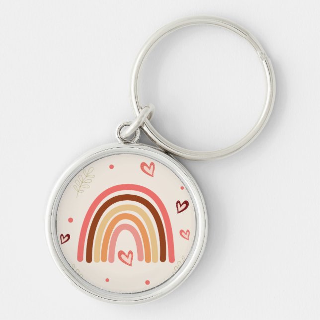 Rainbow Boho Polka Dots and Harts Neutral Colour Keychain (Front)