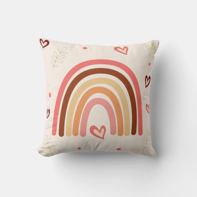 Rainbow Boho Polka Dots and Harts Neutral Colour  Throw Pillow (Front)