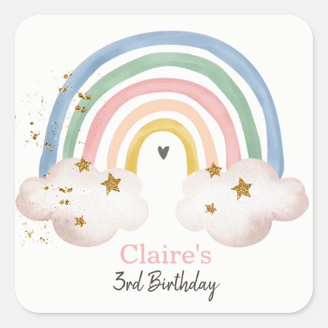 Rainbow Boho Sticker Pastel Rainbow Birthday (Front)