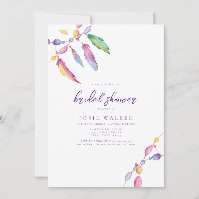 Rainbow Boho Themed Bridal Shower Invitation (Front)