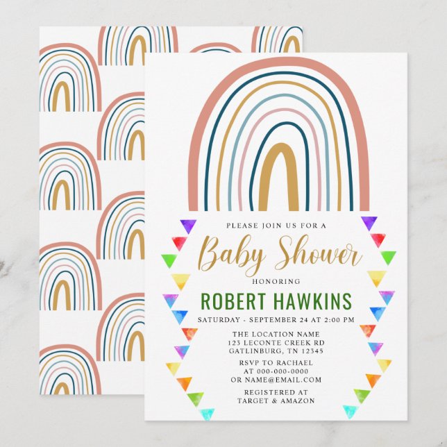 Rainbow Boho Watercolor Baby Shower Invitation (Front/Back)