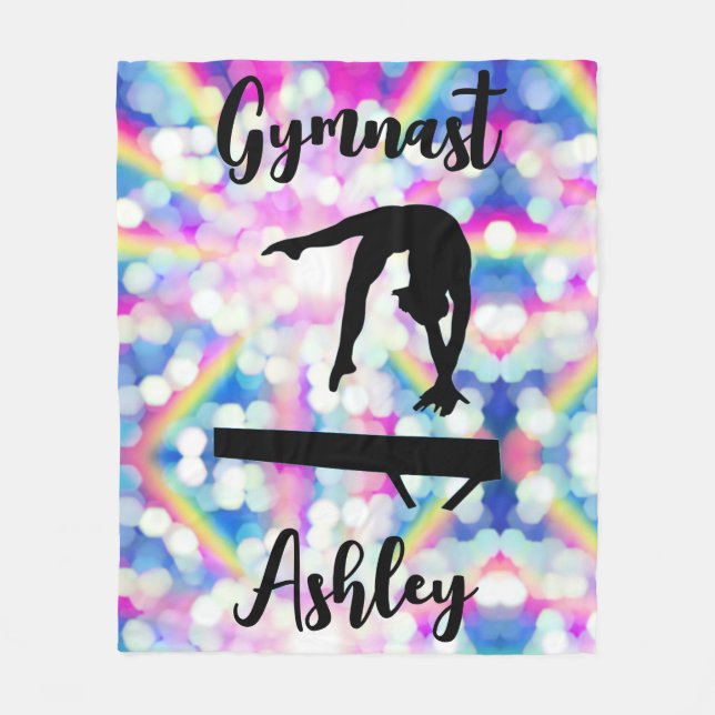 Rainbow Bokeh Blast Gymnastics Beam Personalized   Fleece Blanket (Front)