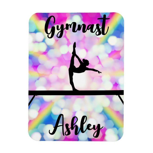 Rainbow Bokeh Blast Gymnastics Beam Personalized  Magnet (Vertical)