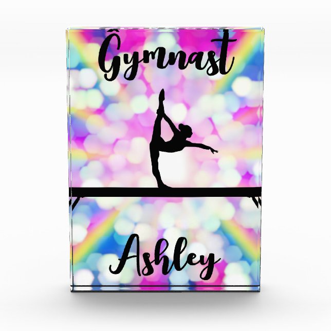 Rainbow Bokeh Blast Gymnastics Beam Personalized   Photo Block (Front)