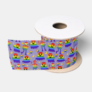 🦇🌈 Rainbow Bones & Stars  Satin Ribbon