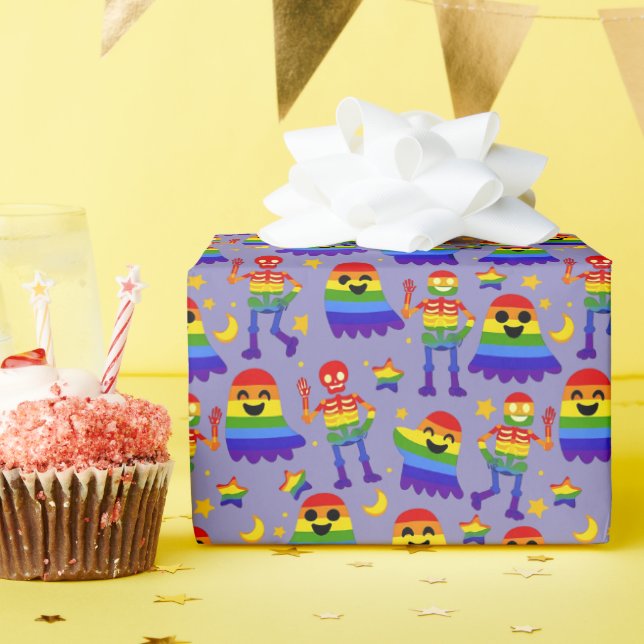 🦇🌈 Rainbow Bones & Stars  Wrapping Paper (Birthday Party)