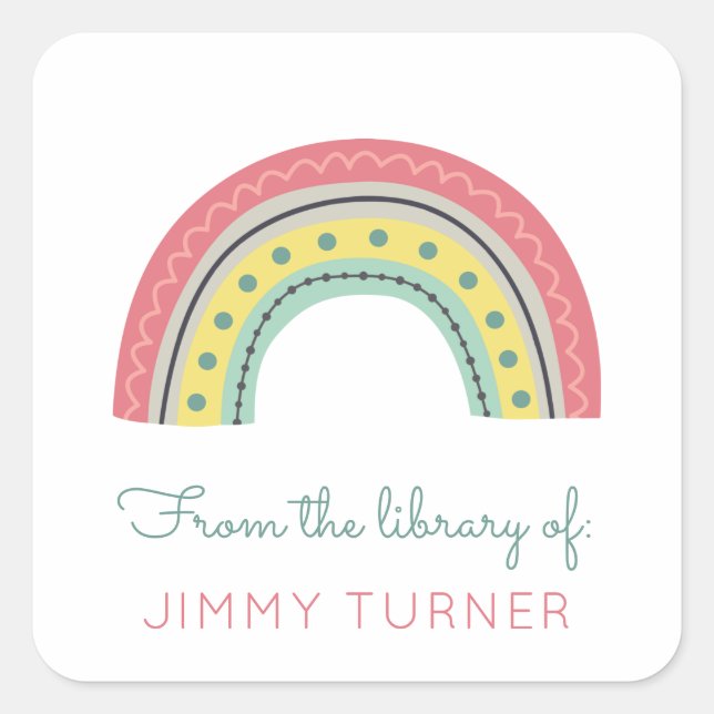 Rainbow Bookplate From the Library Of Square Sticker (Front)